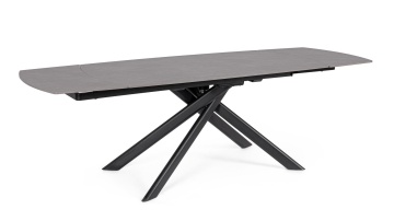 Masă extensibilă Joakim, 8-10 persoane, blat gresie porțelanată efect marmură mată, picioare oțel, gri, 160-240 x 90 x 75 cm - Img 1
