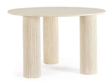 Masă rotundă fixă, pentru 6 persoane, diametru 120 cm, din lemn de mango, natur - Img 1