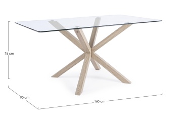 Picioare metalice cu finisaj aspect lemn masă fixă May, dreptunghiulară, pentru 6 persoane, blat din sticlă securizată, 160x90 cm - Img 2