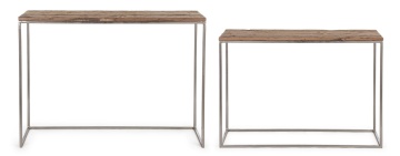 Set 2 console Rafter, cu blat din lemn reciclat și cadru metalic nichelat, 100x32x73 cm și 110x35x83 cm - Img 3