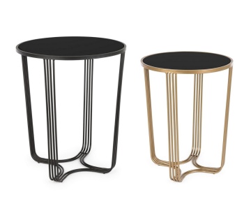 Set 2 măsuțe de cafea rotunde, cu blat din sticlă și cadru metalic, auriu/negru, diametru 42/50 cm - Img 1