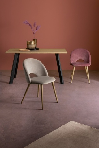 Set de 4 scaune Linzey, din catifea, cu picioare metalice cu aspect de lemn, taupe - Img 8