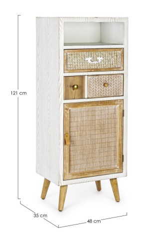 Cabinet Eloise, 1 ușă, 2 sertare, lemn cu inserții ratan și bambus, natural, 48x35x121 cm - Img 2