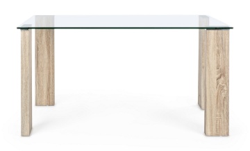 Masă Arley, fixă, 4 persoane, blat din sticlă, picioare din MDF cu aspect lemn, 140x80 cm - Img 3
