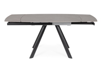 Masă dining extensibilă 119,5-180 cm, pentru 4-6 persoane, blat gresie porțelanată efect marmură, bază oțel, gri/negru - Img 3