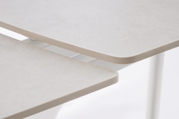 Masă dining extensibilă 119,5-180 cm, pentru 4-6 persoane, blat gresie porțelanată efect marmură, bază oțel, alb/gri deschis - Img 7