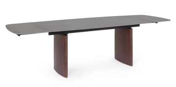 Masă dining extensibilă Mailis, 6-10 persoane, blat din gresie porțelanată efect marmură, picioare finisaj nuc, 180/260 x 90 cm - Img 1