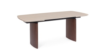 Masă dining extensibilă Mailis, 6-10 persoane, blat din gresie porțelanată efect marmură, picioare finisaj nuc, 180/260 x 90 cm - Img 2