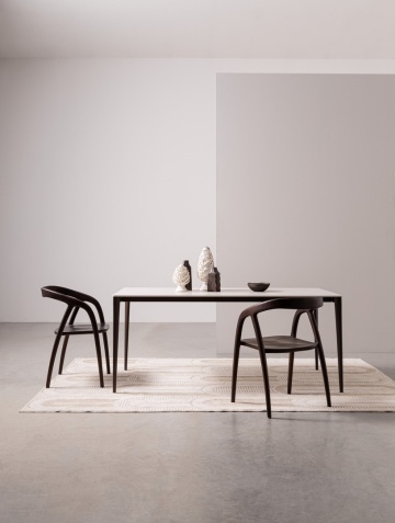 Masă dining fixă Reija, dreptunghiulară, cu blat din gresie porțelanată cu efect de marmură gri deschis și picioare din oțel vopsit ruginiu, 180x90x76 cm - Img 4