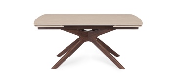 Masă dining Maritta, extensibilă, 6-10 persoane, blat din gresie porțelanată cu efect de marmură, picioare finisaj nuc, 170-250x90x76 cm - Img 4
