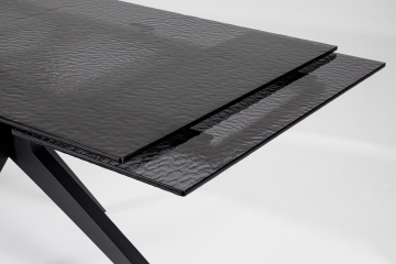 Masă extensibilă dreptunghiulară, 8-10 persoane, blat din sticlă securizată modelată, picioare din oțel vopsit electrostatic, 160-240x90 cm - Img 7