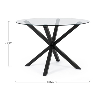 Masă fixă May, rotundă, pentru 6 persoane, blat din sticlă securizată, picioare metalice negre, Ø114 cm - Img 2