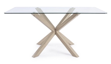 Picioare metalice cu finisaj aspect lemn masă fixă May, dreptunghiulară, pentru 6 persoane, blat din sticlă securizată, 160x90 cm - Img 3