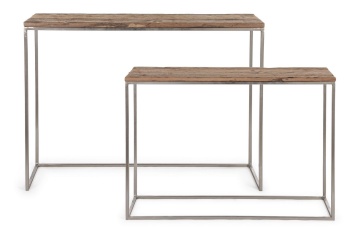 Set 2 console Rafter, cu blat din lemn reciclat și cadru metalic nichelat, 100x32x73 cm și 110x35x83 cm - Img 4