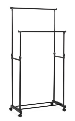 Set 2 Standuri haine Roald, cu 2 bare telescopice, reglabile pe înălțime, cu roți, din oțel vopsit electrostatic, negru, lățime 80 cm, H 90-160 cm - Img 1