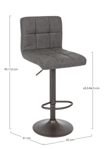 Set de 2 scaune de bar Greyson, reglabile pe înălțime, cu șezut din piele ecologică gri închis și bază metalică gri mat, 42x51x63.5-84.5 cm - Img 2
