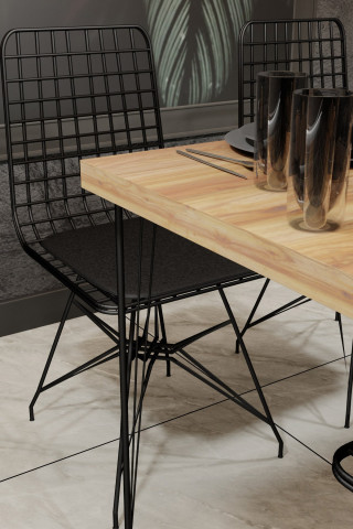 Set masa dreptunghiulara aspect lemn cu 4 scaune din cadru metalic si pernuta 120x60 cm - Img 3