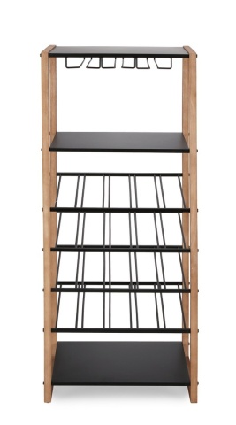 Suport pentru 20 sticle Isaac, din oțel vopsit electrostatic și lemn de cauciuc, negru, 50x35x122 cm - Img 2