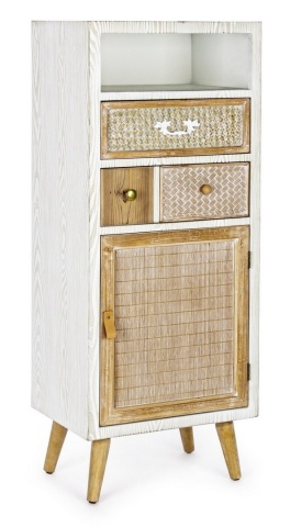 Cabinet Eloise, 1 ușă, 2 sertare, lemn cu inserții ratan și bambus, natural, 48x35x121 cm - Img 1