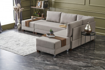 Coltar Fly pe dreapta crem, 3 locuri, extensibil cu 2 parti modulare - Img 2