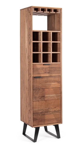 Dulap bar Isar, din lemn de acacia, cu fronturi încrustate, 45 x 40 x 180 cm - Img 1