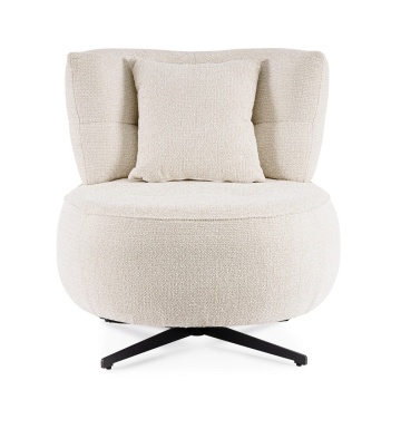 Fotoliu pivotant 360º, tapițat cu poliester efect chenille cu model punctat, picioare din oțel, ecru, 80 x 93.5 x 96.5 cm - Img 3