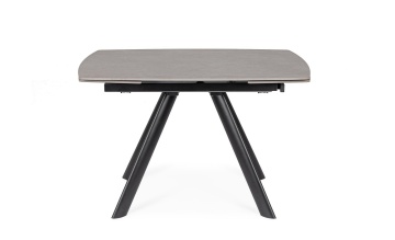 Masă dining extensibilă 119,5-180 cm, pentru 4-6 persoane, blat gresie porțelanată efect marmură, bază oțel, gri/negru - Img 4