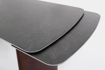 Masă dining extensibilă Mailis, 6-10 persoane, blat din gresie porțelanată efect marmură, picioare finisaj nuc, 180/260 x 90 cm - Img 7