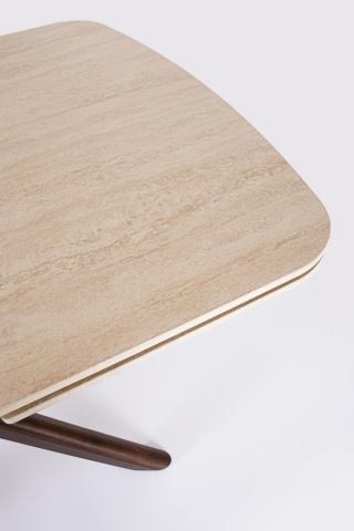 Masă dining Maritta, extensibilă, 6-10 persoane, blat din gresie porțelanată cu efect de marmură, picioare finisaj nuc, 170-250x90x76 cm - Img 5
