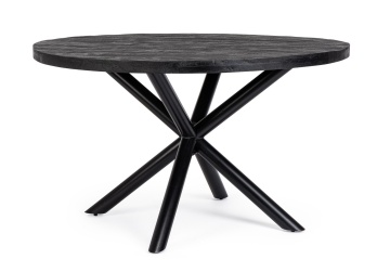 Masă dining rotundă pentru 6 persoane, cu blat din lemn de mango și picioare din oțel, 130x76 cm - Img 1