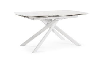 Masă extensibilă Joakim, 8-10 persoane, blat gresie porțelanată efect marmură mată, picioare oțel, albă, 160-240 x 90 x 75 cm - Img 2