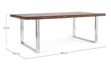 Masă fixă Stanton, 8 persoane, blat din lemn reciclat cu sticlă temperată, picioare din oțel inoxidabil, 220x100x76 cm - Img 2