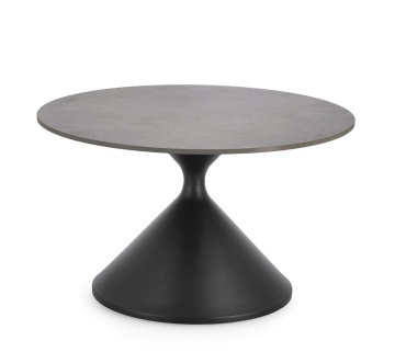 Măsuță de cafea Joona, rotundă, cu blat din gresie porțelanată efect marmură gri mată și bază din oțel, gri, diametru 70 cm - Img 1