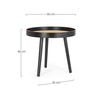 Măsuță de cafea JOSINE, rotundă, blat MDF cu inserții de ratan și picioare din lemn de pin, neagră, diametru 50 cm - Img 2