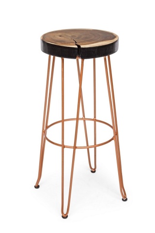 Scaun de bar, design nordic, din lemn masiv și oțel vopsit electrostatic, cupru, înălțime 74 cm - Img 1