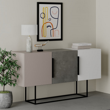 Servanta din pal melaminat Tontini gri, alb, mocha deschis 150x79,5x42 cm - Img 2