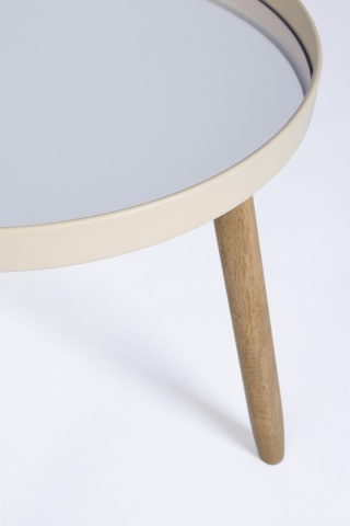 Set 2 măsuțe de cafea Edvard, cu blat tip oglindă și picioare din lemn de cauciuc, structură din oțel vopsit epoxidic, ivoriu, diametre 35,5 cm și 40 cm - Img 2