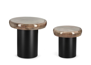 Set 2 Măsuțe de cafea rotunde Talin, lemn de mango și oțel, diametre 35 și 45 cm - Img 1