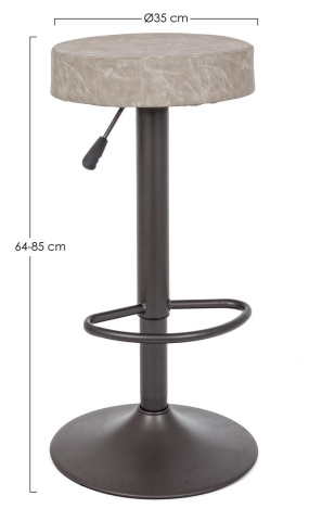 Set de 2 scaune de bar Piper Vintage, reglabile pe înălțime, cu șezut din piele ecologică gri deschis și bază metalică gri mat, 35x35x64-85 cm - Img 2