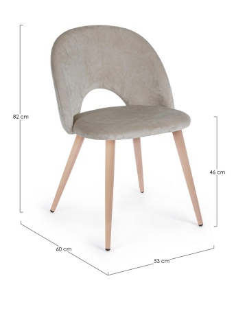 Set de 4 scaune Linzey, din catifea, cu picioare metalice cu aspect de lemn, taupe - Img 2