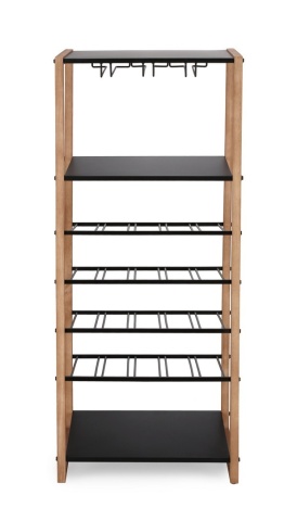 Suport pentru 20 sticle Isaac, din oțel vopsit electrostatic și lemn de cauciuc, negru, 50x35x122 cm - Img 3