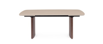 Masă dining extensibilă Mailis, 6-10 persoane, blat din gresie porțelanată efect marmură, picioare finisaj nuc, 180/260 x 90 cm - Img 4