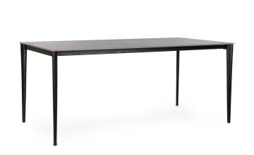 Masă dining fixă Reija, dreptunghiulară, cu blat din gresie porțelanată cu efect de marmură gri și picioare din oțel vopsit negru, 180x90x76 cm - Img 1