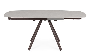 Masa dining Raita, 4-6 persoane, extensibilă, cu blat din gresie porțelanată efect marmură gri deschis și bază din oțel vopsit epoxidic ruginiu, 119-178x89.4 cm - Img 3