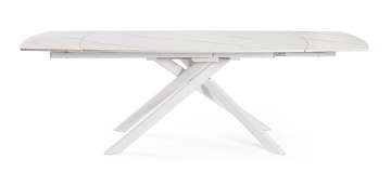 Masă extensibilă Joakim, 8-10 persoane, blat gresie porțelanată efect marmură mată, picioare oțel, albă, 160-240 x 90 x 75 cm - Img 3