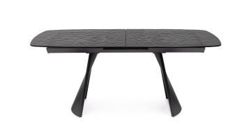Masă extensibilă Oliver, dreptunghiulară, pentru 6-8 persoane, cu blat din sticlă texturată și picioare din oțel, 180-220x90x75 cm - Img 4