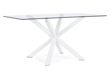 Masă fixă May, dreptunghiulară, pentru 6 persoane, blat din sticlă securizată, picioare metalice albe, 160 x 90 cm - Img 1