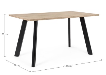 Masă fixă pentru 4 persoane, cu blat cu efect de lemn și picioare din oțel vopsit electrostatic, 140 x 80 x 75 cm - Img 2