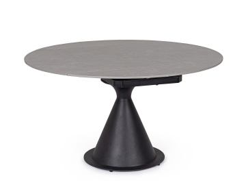 Masă rotundă extensibilă Jonni, 4-6 persoane, blat din gresie porțelanată gri, bază oțel negru, diametru 85-135 cm - Img 1