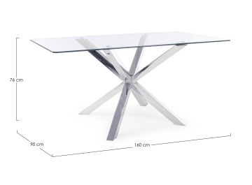 Picioare metalice cromate masa fixă May, dreptunghiulară, pentru 6 persoane, blat din sticlă securizată, 160x90 cm - Img 2